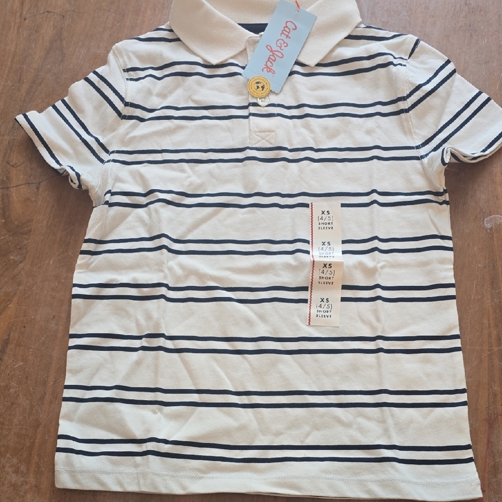 Cat & Jack White Polo with Navy Blue Stripes